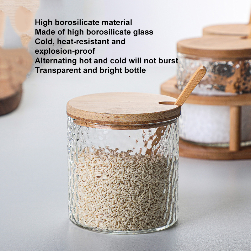Nordic borosilicate glass spice jar set wood rack seasoning spice jar with wooden lid kitchen accessories