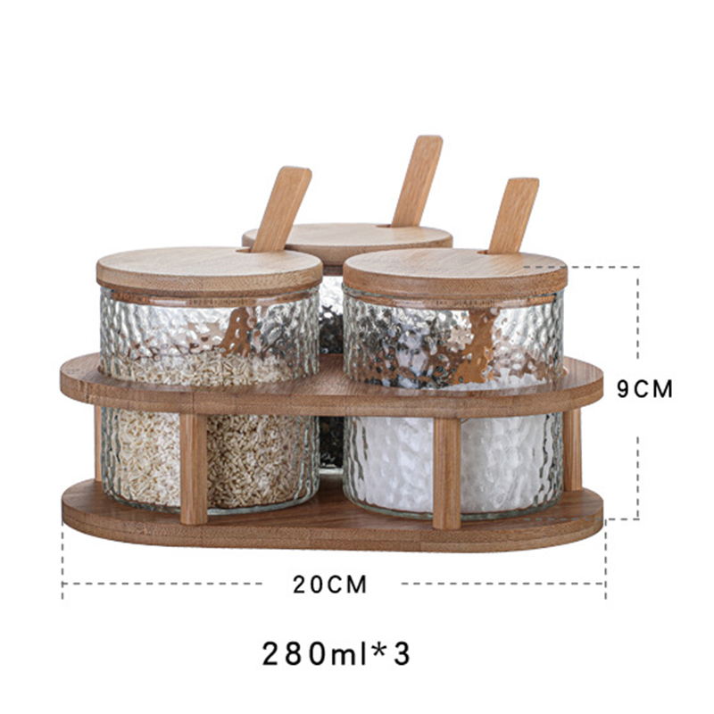 Nordic borosilicate glass spice jar set wood rack seasoning spice jar with wooden lid kitchen accessories