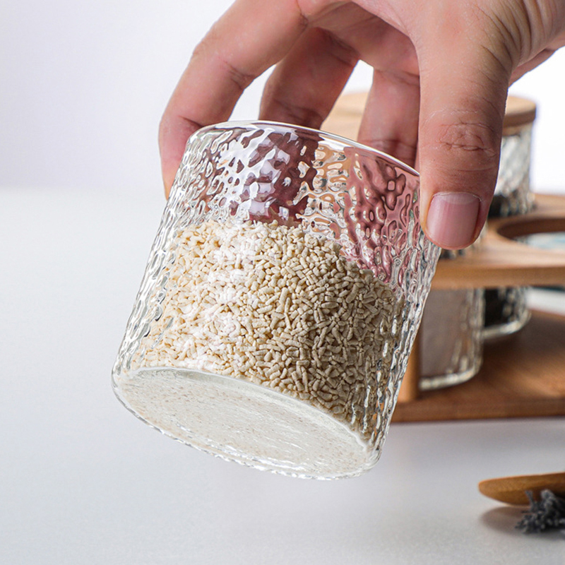 Nordic borosilicate glass spice jar set wood rack seasoning spice jar with wooden lid kitchen accessories