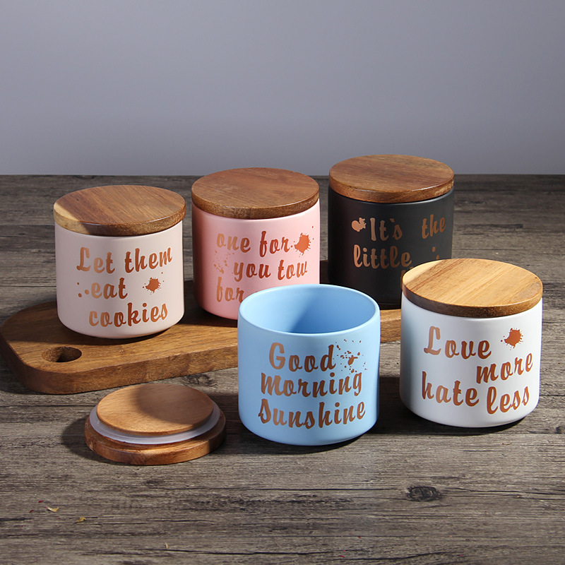 Nordic ceramic wooden lid airtight jar/Dried fruits grains tea food storage jar