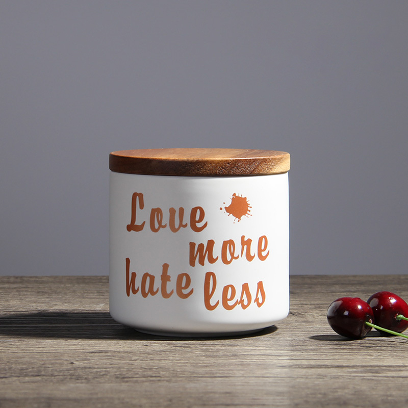 Nordic ceramic wooden lid airtight jar/Dried fruits grains tea food storage jar