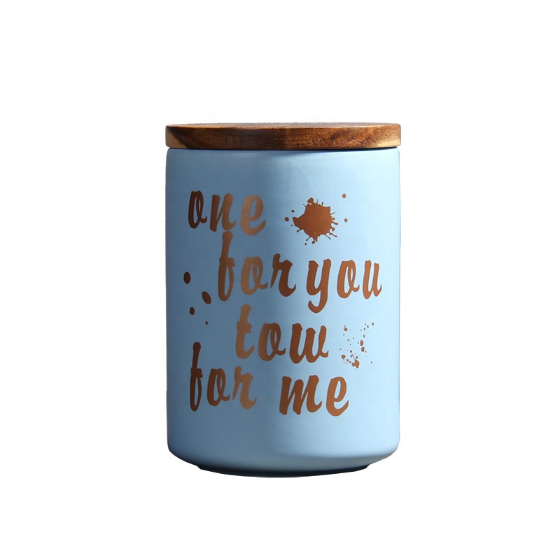 Nordic ceramic wooden lid airtight jar/Home decor dried fruits grains tea food snack storage jar