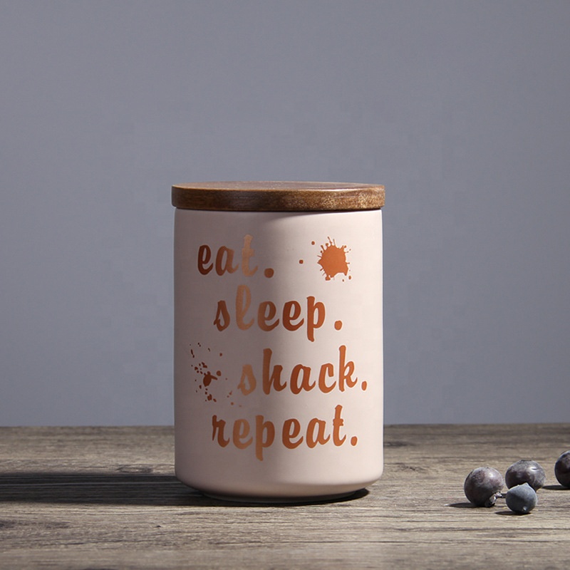 Nordic ceramic wooden lid airtight jar/Home decor dried fruits grains tea food snack storage jar