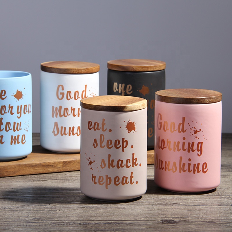 Nordic ceramic wooden lid airtight jar/Home decor dried fruits grains tea food snack storage jar