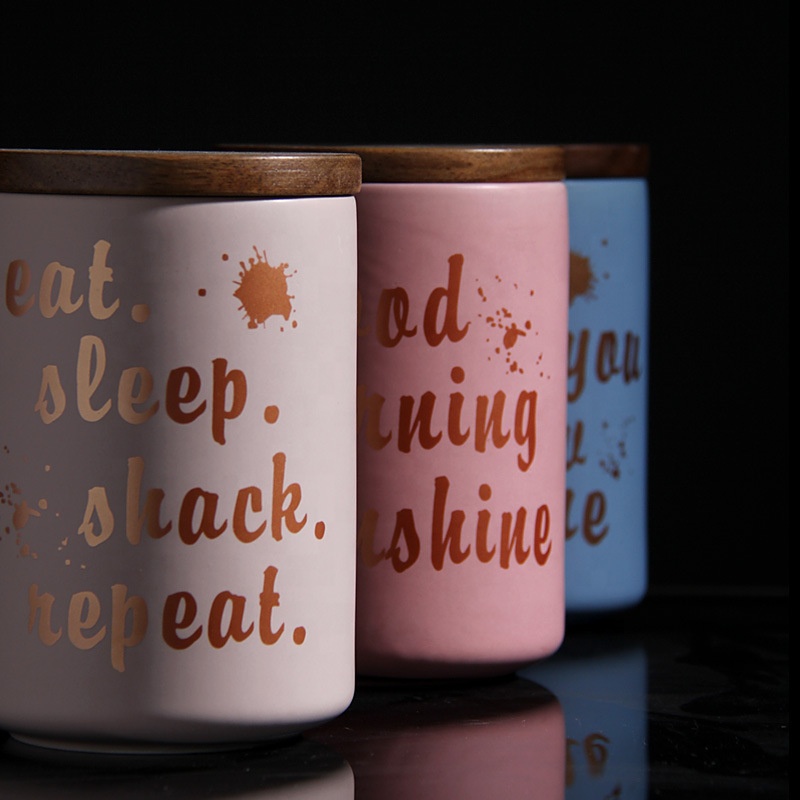 Nordic ceramic wooden lid airtight jar/Home decoration grains tea food snack storage jar