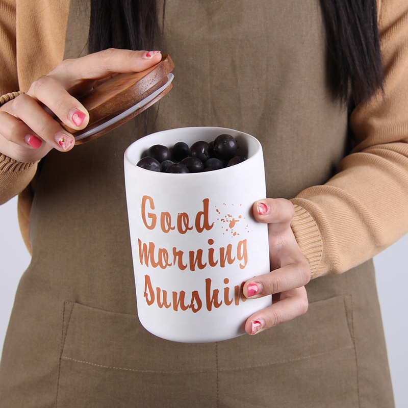 Nordic ceramic wooden lid airtight jar/Home decoration grains tea food snack storage jar