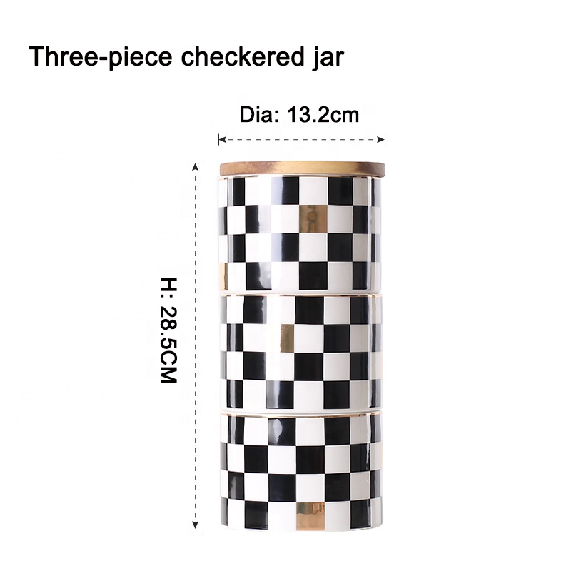 Nordic creative geometric pattern three-layer ceramic airtight pot multi-grain coffee tea storage jar