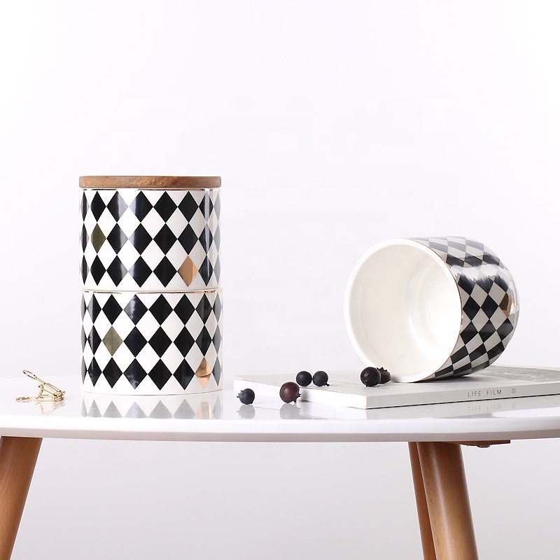 Nordic creative geometric pattern three-layer ceramic airtight pot multi-grain coffee tea storage jar