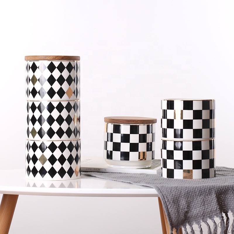 Nordic creative geometric pattern three-layer ceramic airtight pot multi-grain coffee tea storage jar