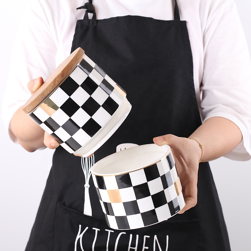 Nordic creative geometric pattern three-layer ceramic airtight pot multi-grain coffee tea storage jar