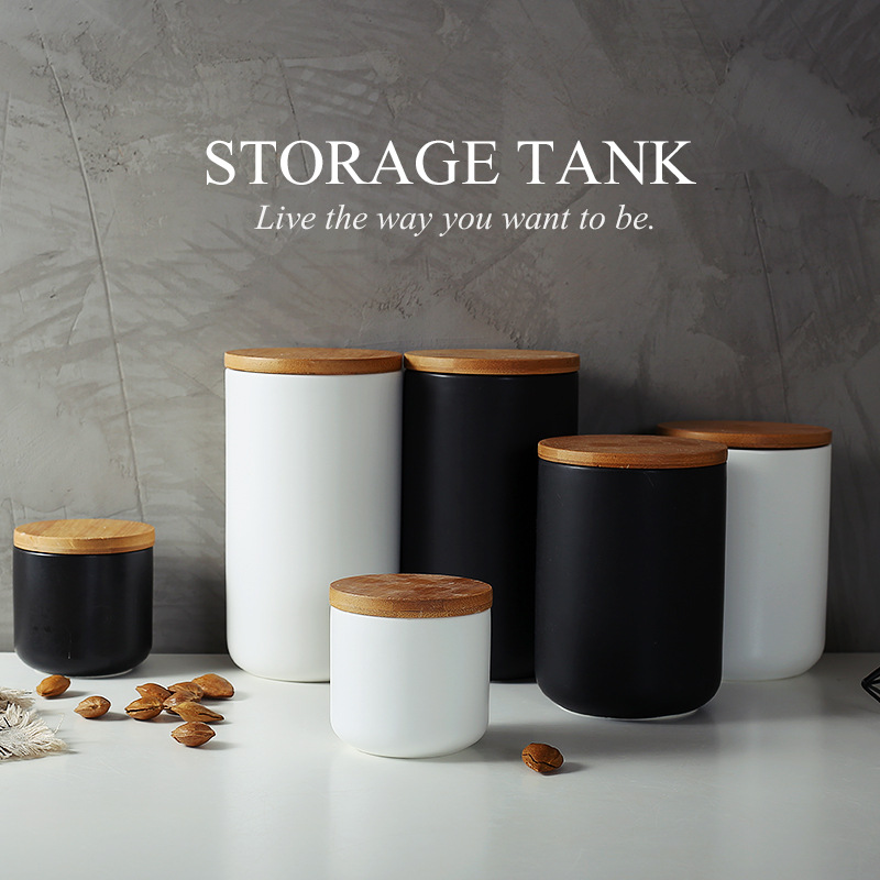 Nordic creative kitchen multigrain coffee storage ceramic airtight jar with lid