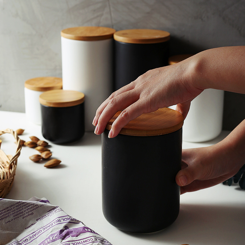 Nordic creative kitchen multigrain coffee storage ceramic airtight jar with lid