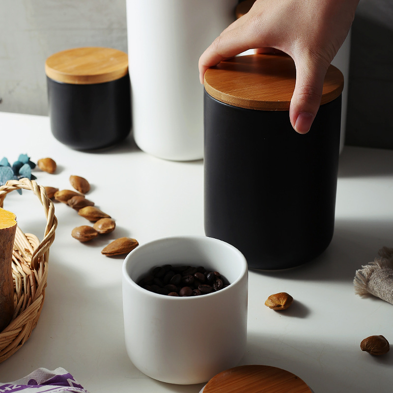 Nordic creative kitchen multigrain coffee storage ceramic airtight jar with lid