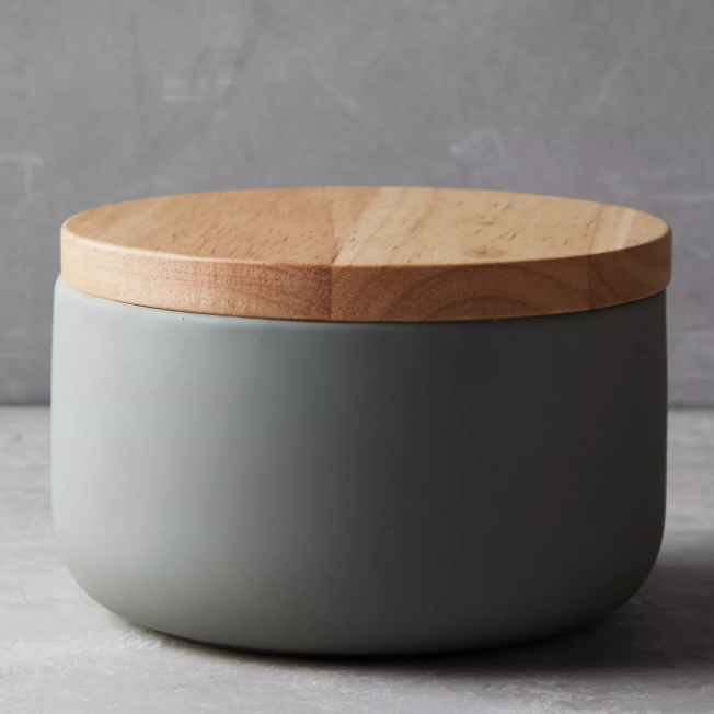 Nordic simple matte color glaze cylinder ceramic jars kitchen food storage jar with wooden lid