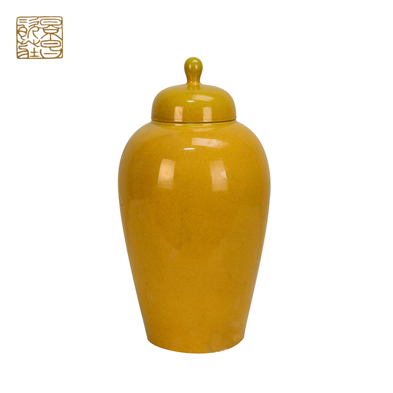 Nordic style deep yellow decorative arts and crafts ceramic ginger jars for sale
