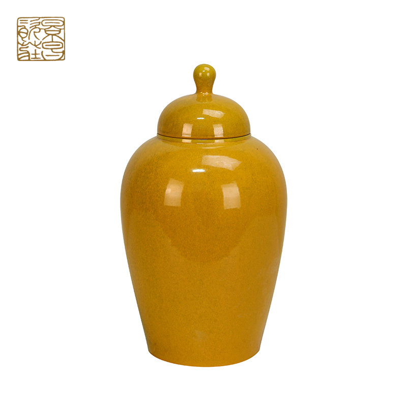 Nordic style deep yellow decorative arts and crafts ceramic ginger jars for sale