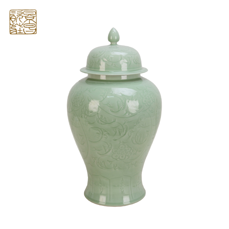 Nordic style deep yellow decorative arts and crafts ceramic ginger jars for sale