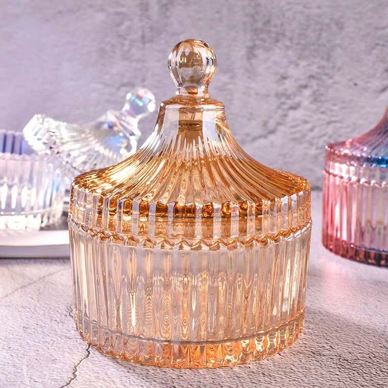 North European Retro Sugar Bowl Striped Glass Storage Jar Yurt Style Glass Candy Jar