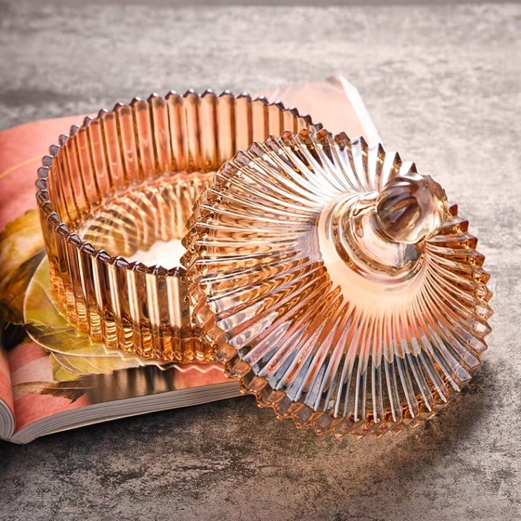 North European Retro Sugar Bowl Striped Glass Storage Jar Yurt Style Glass Candy Jar