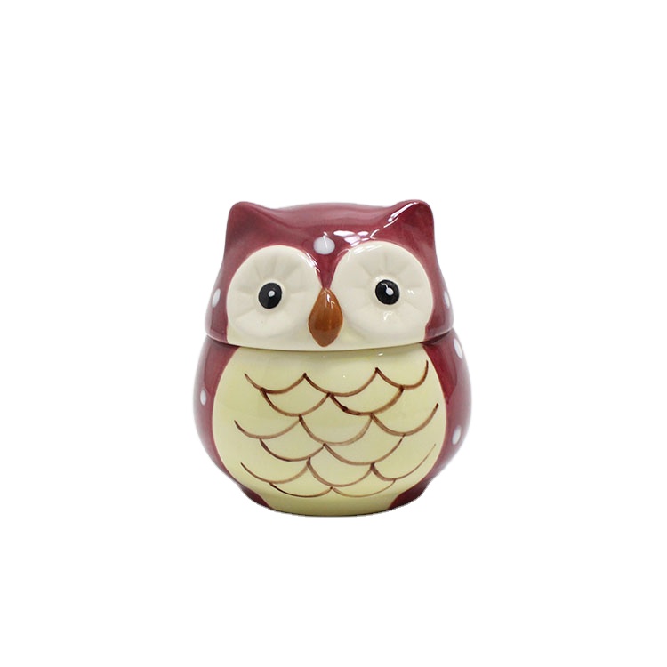 Novelty small owl shaped ceramic storage jars