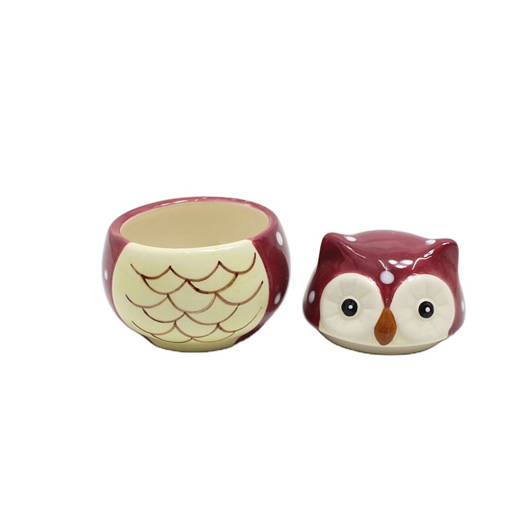 Novelty small owl shaped ceramic storage jars
