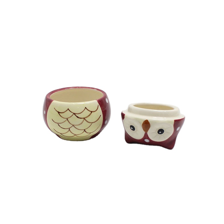 Novelty small owl shaped ceramic storage jars
