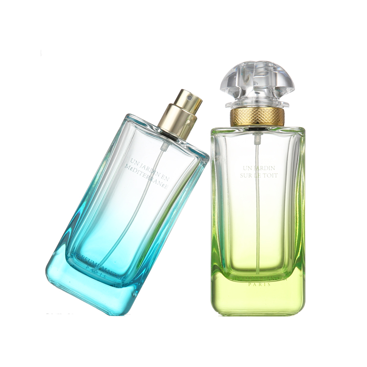 ODM OEM Empty Light Green/Dark Green/Blue/Purple 110ml Square Perfume Glass Bottle