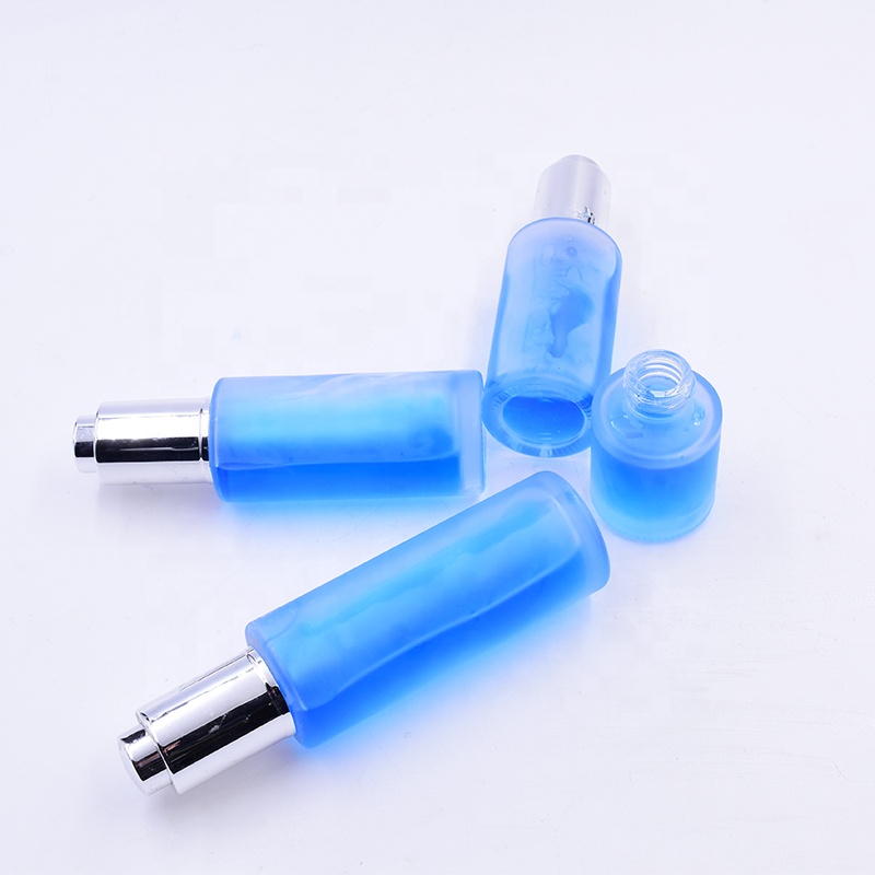 OEM 100 ml clear frosted flat shoulder glass bottle essential oil perfume cosmetic packing with press dropper