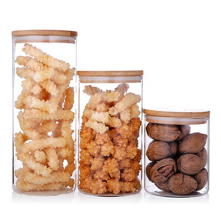 OEM 100Ml 500Ml 950Ml 2200Ml High Borosilicate Kitchen Glass Storage Jars With Bamboo Lid