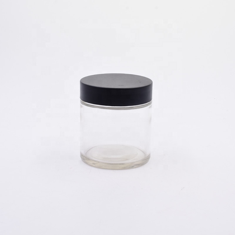 OEM 180 ml clear round  glass straight side  food storage snacks  scented tea  jar with plastic child proof lid.
