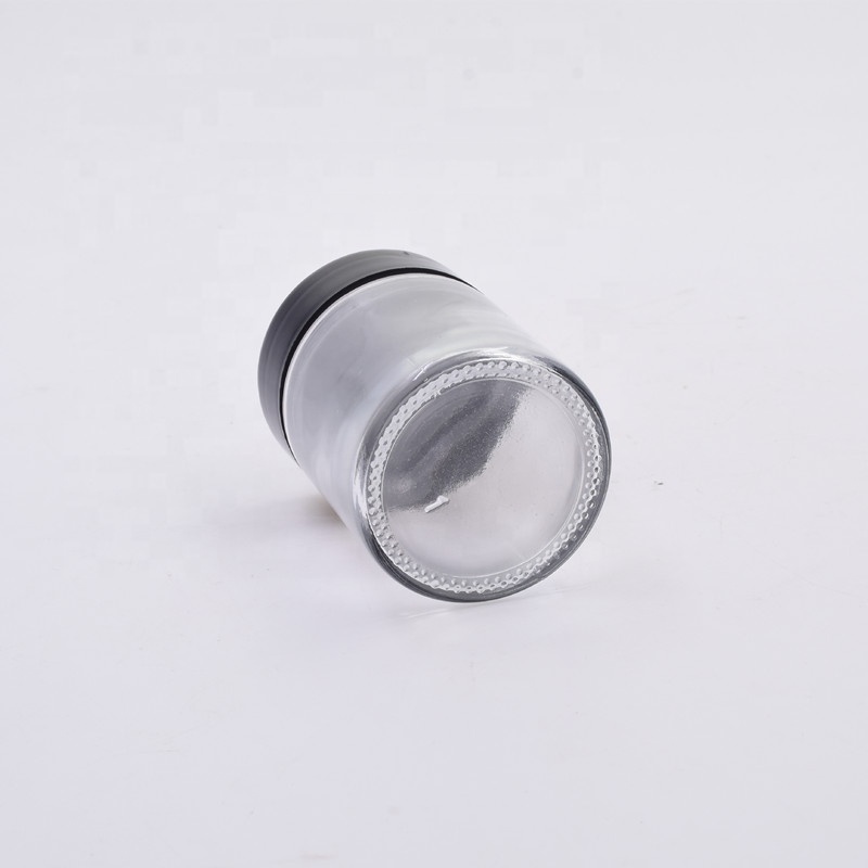 OEM 180 ml clear round glass straight side food storage snacks scented tea jar with plastic child proof lid.