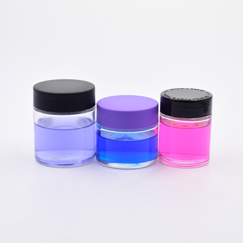 OEM 180 ml clear round glass straight side food storage snacks scented tea jar with plastic child proof lid.