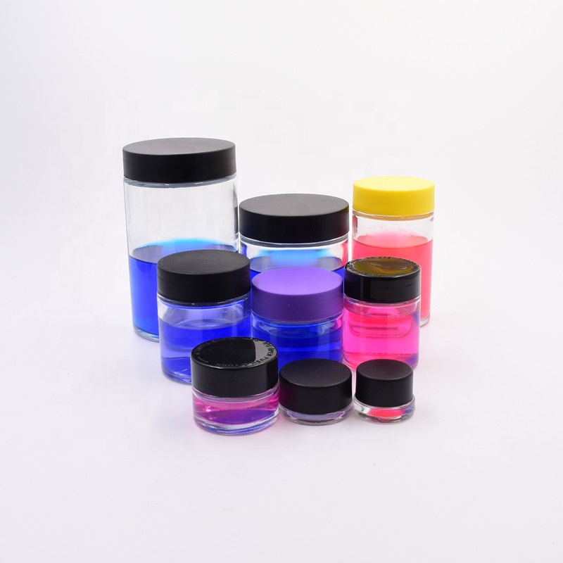 OEM 180 ml clear round glass straight side food storage snacks scented tea jar with plastic child proof lid.