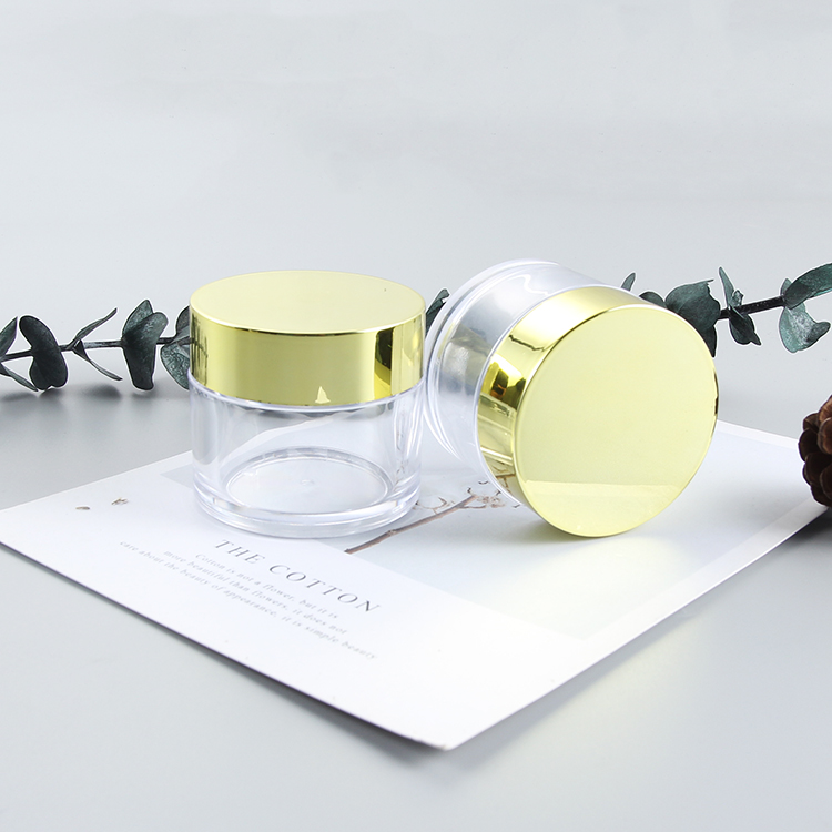 OEM 1oz 2oz 4oz 16oz  PS clear Luxury Empty Cosmetic Containers Cosmetic Packaging Plastic Cream Jar with gold screw top lid