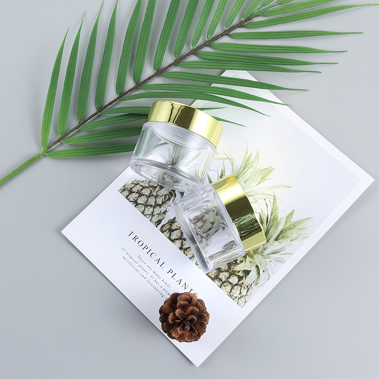 OEM 1oz 2oz 4oz 16oz PS clear Luxury Empty Cosmetic Containers Cosmetic Packaging Plastic Cream Jar with gold screw top lid