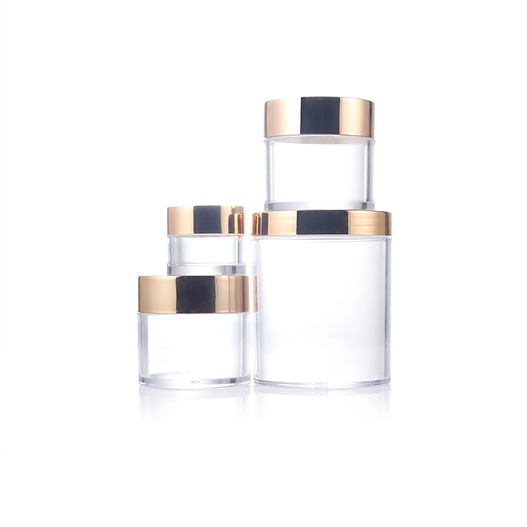 OEM 1oz 2oz 4oz 16oz PS clear Luxury Empty Cosmetic Containers Cosmetic Packaging Plastic Cream Jar with gold screw top lid