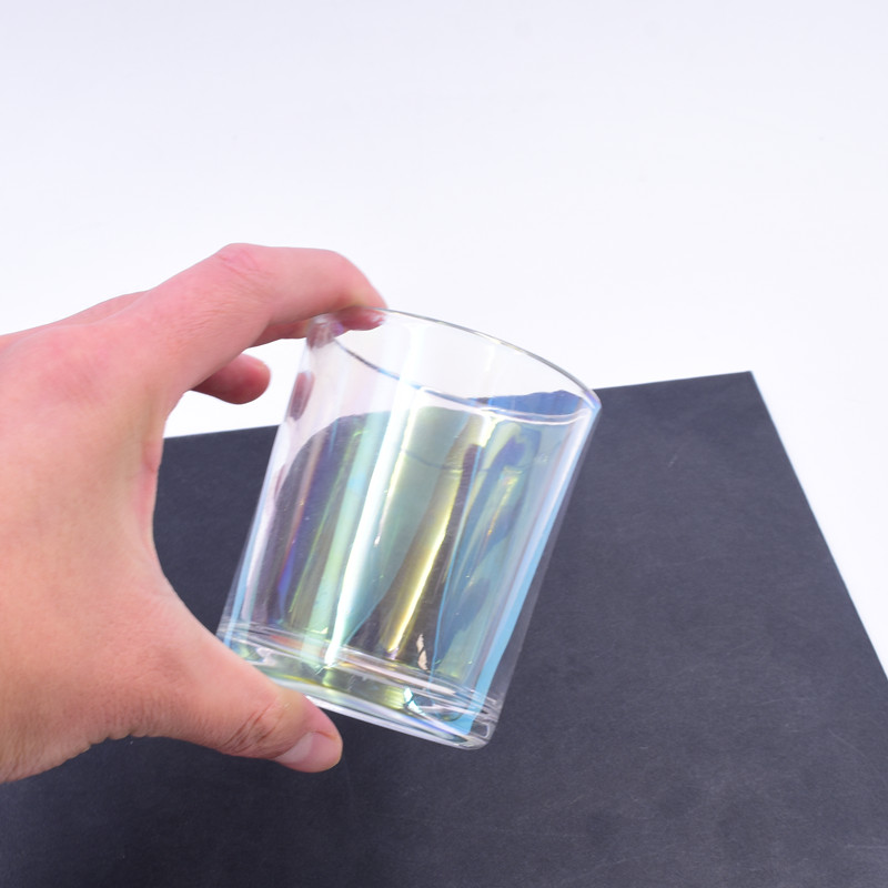 OEM 200 ML colorful ion plating empty round custom candle holder glass jar with sealed metal lid