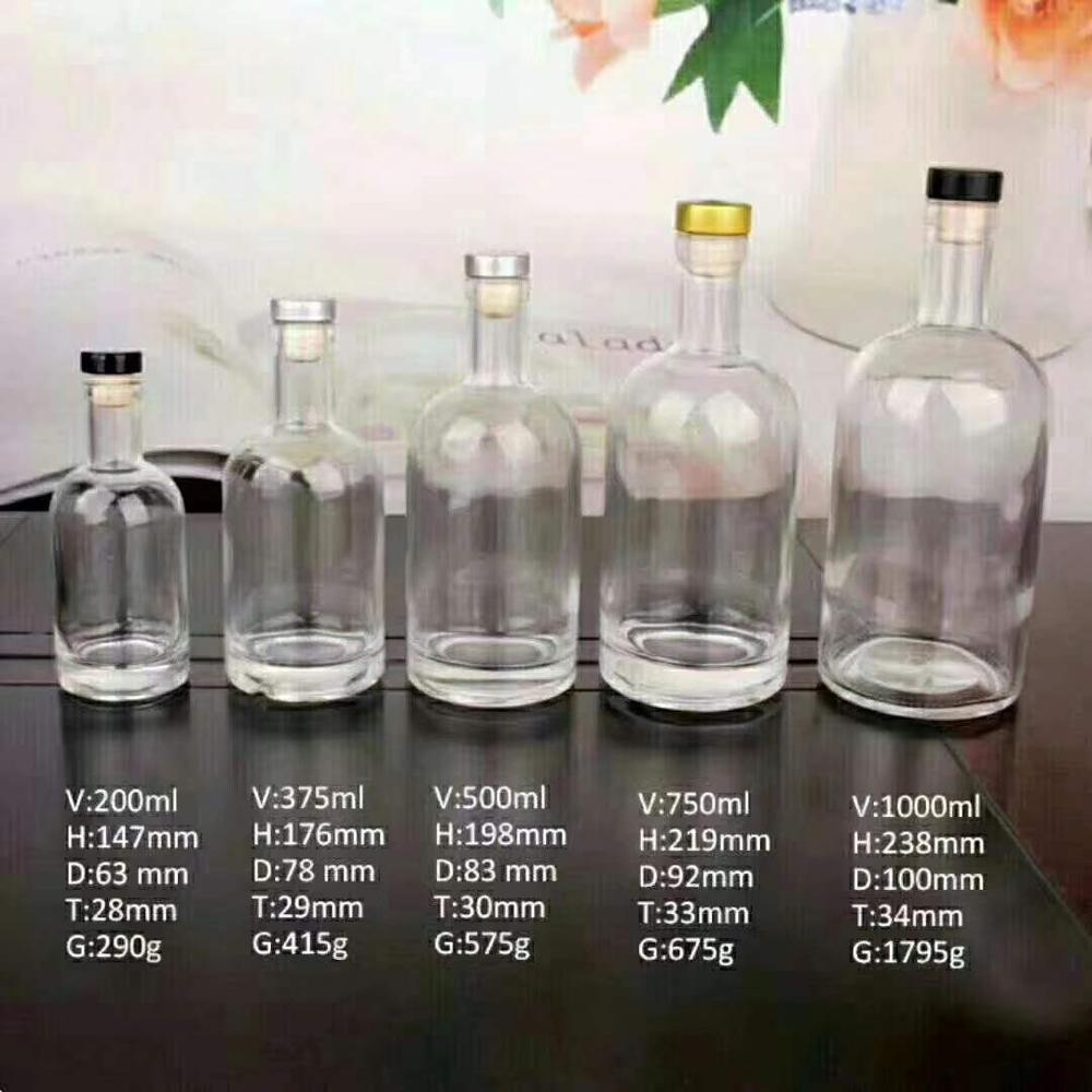 OEM 200ml 375ml 500ml 700ml 750ml 1000ml super flint logo custom liquor gin vodka rum whiskey glass bottle