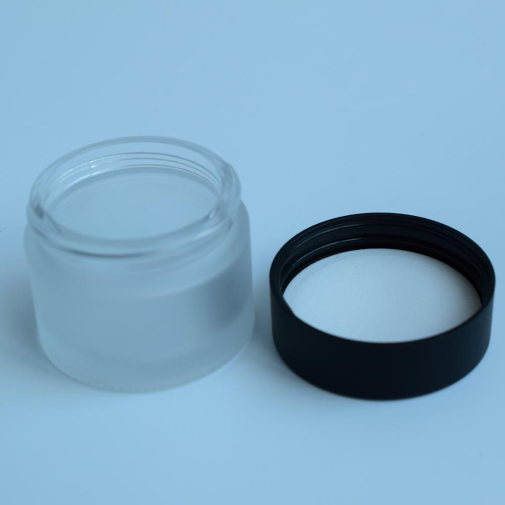 OEM 2oz 4oz Clear Cosmetic Glass Container for Body Scrubs Body Butters with Black Screw Lid Glass Jar with screw lid