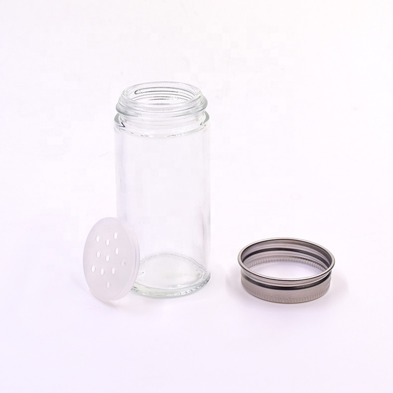 OEM 3 OZ 90 ml clear round salt pepper chicken powder Seasoning glass spice jar with screw lid and clear plastic plug