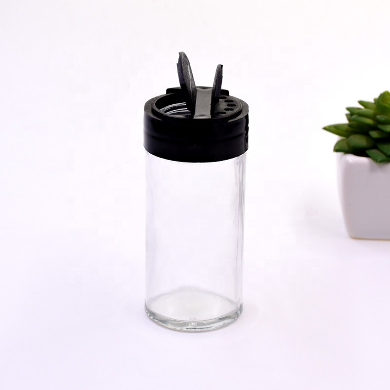 OEM 3 OZ 90 ml clear round salt pepper chicken powder Seasoning glass spice jar with screw lid and clear plastic plug