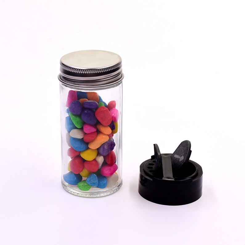 OEM 3 OZ 90 ml clear round salt pepper chicken powder Seasoning glass spice jar with screw lid and clear plastic plug