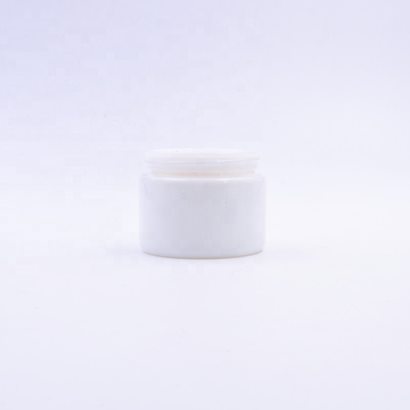 OEM 30 ml white raw material personal skin care face cream cosmetic packing glass jar with black screw plastic smooth lid