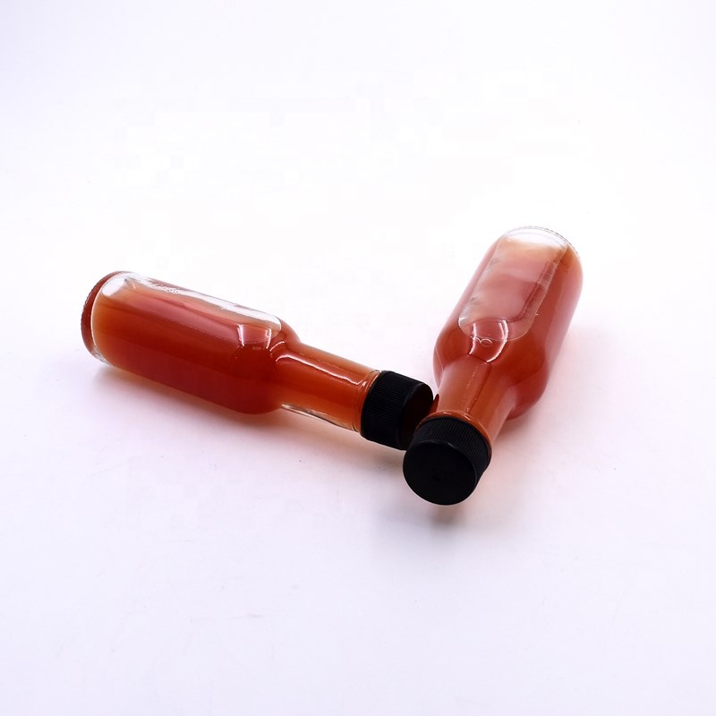 OEM 5 OZ 150 ml clear tomato Soy sauce vinegar sauce salad dressing glass bottle with clear Inner plug and screw black cap