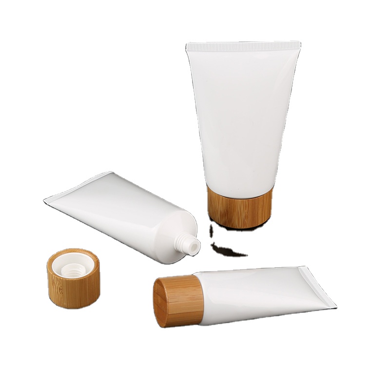 OEM 50g 100g 120g 150g white plastic PET PP bamboo lid soft tube cosmetic packaging facial cleanser