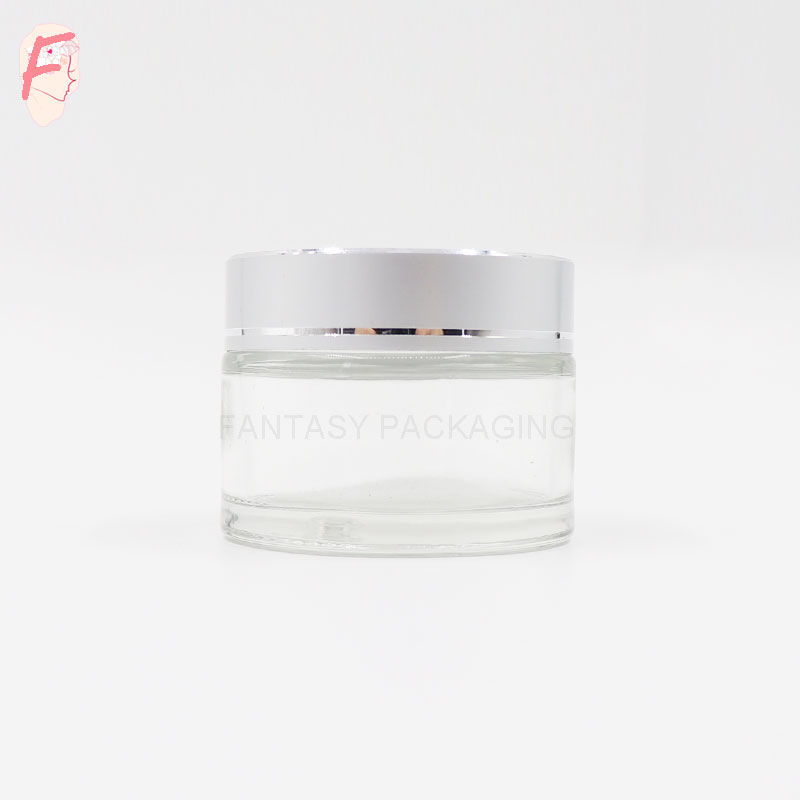 OEM 50g glass material clear jar transparent cosmetic cream jar glass bottle can be made frosted and colored as your request