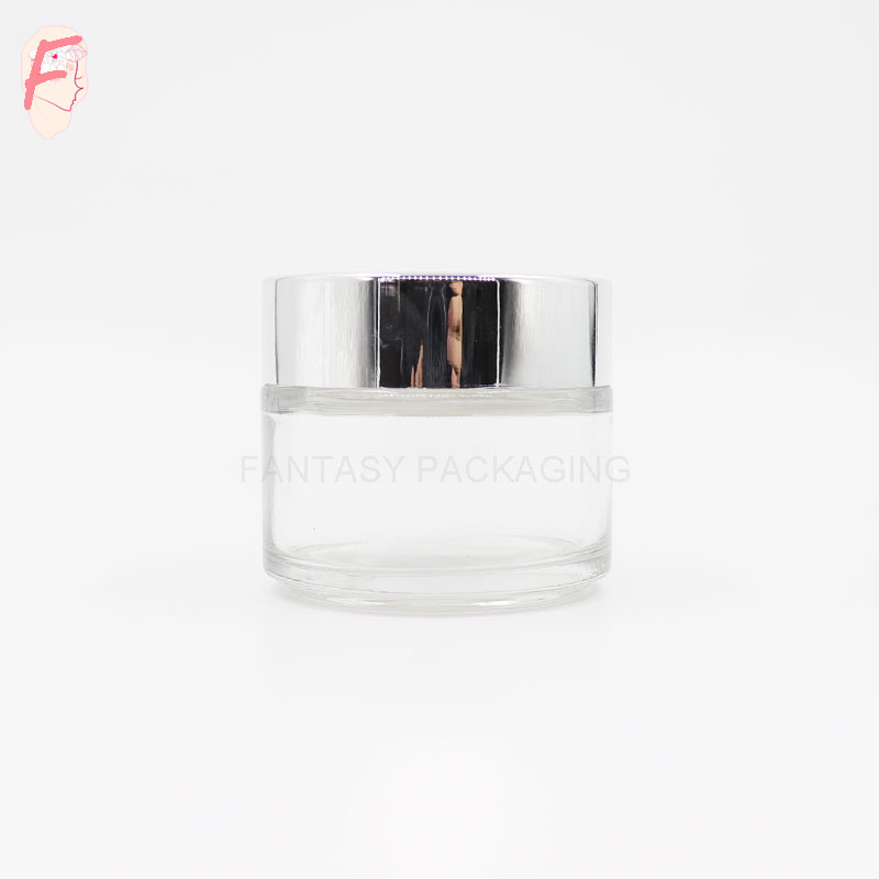 OEM 50g glass material clear jar transparent cosmetic cream jar glass bottle can be made frosted and colored as your request