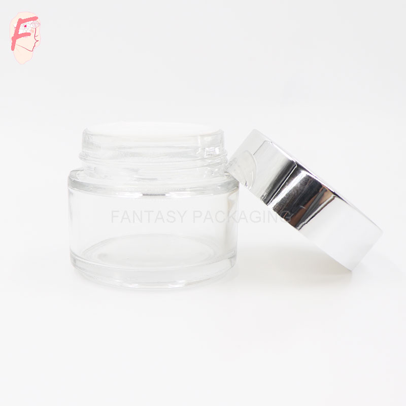 OEM 50g glass material clear jar transparent cosmetic cream jar glass bottle can be made frosted and colored as your request