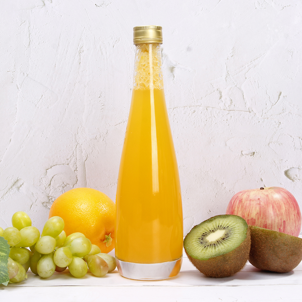 OEM Clear Round Glass 8 oz 250ml Glass Kombucha Cold Press Juice bottle With Screw Top Lid For Fruit Wine