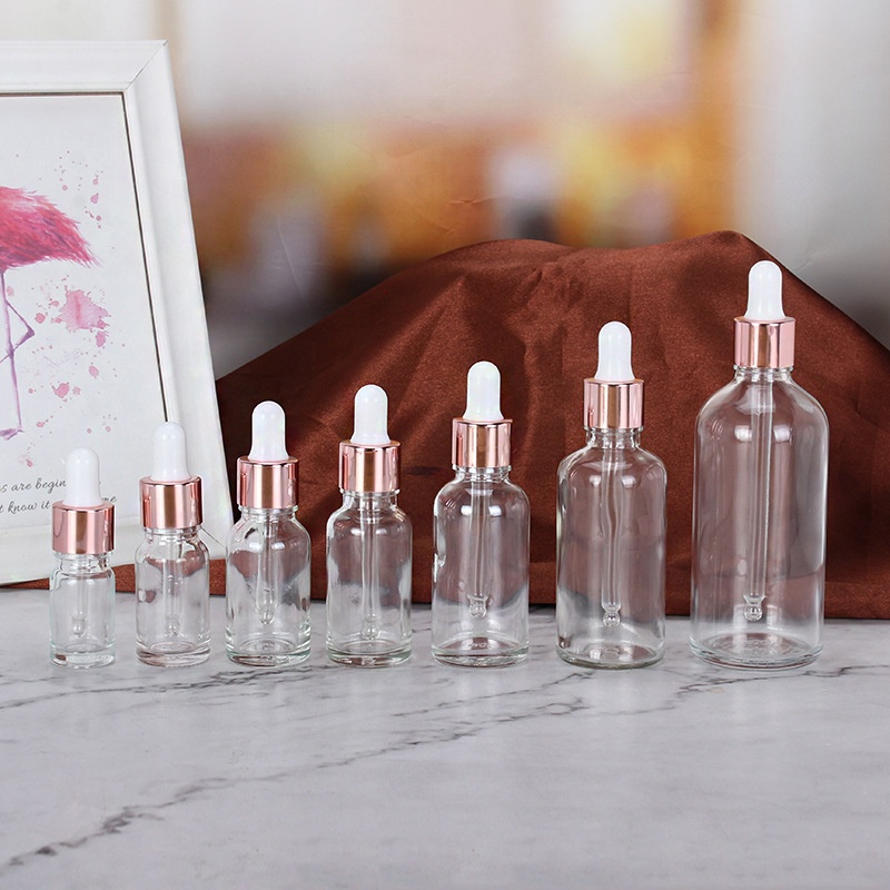 OEM Cosmetic Face Serum Frosted Rose Gold Clear Rose Gold Glass Dropper Bottle